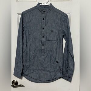 Casual Blue and Black Button Down Shirt with Mandarin Collar